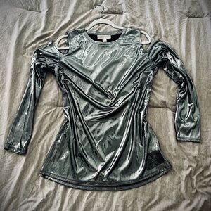 Michael Kors Silver Metallic Cold Shoulder Top